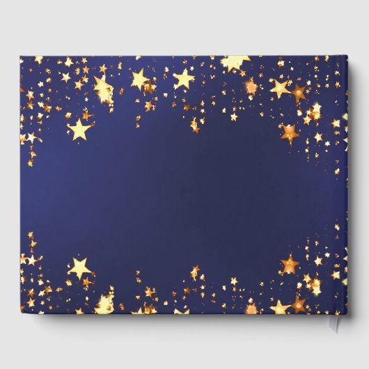 50e verjaardag marine blauw goud sterren foto gastenboek (Achterkant)