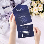 50e verjaardag marine blauw zilver rsvp all in one uitnodiging<br><div class="desc">Een marineblauwe achtergrond. De blauwe kleur is ongelijk. Personaliseer en voeg naam,  partijgegevens,  RSVP-datum,  retouradres en naam toe. Vijftig met een hart.</div>