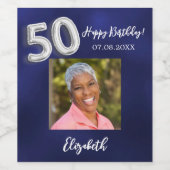 50e verjaardag marine blauwe foto wijn etiket (Enkel label)