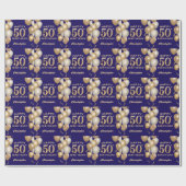 50e verjaardag marineblauw en goudballonnen cadeaupapier (Vlak)