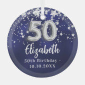 50e verjaardag marinesblauwe zilversterren glas ornament (Voorkant)