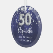 50e verjaardag marinesblauwe zilversterren glas ornament (Voorkant links)