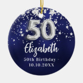 50e verjaardag marinesblauwe zilversterren keramisch ornament (Voorkant)