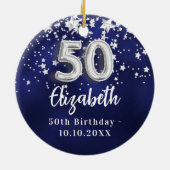 50e verjaardag marinesblauwe zilversterren keramisch ornament (Achterkant)