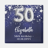 50e verjaardag marinesblauwe zilversterren magneet (Voorkant)
