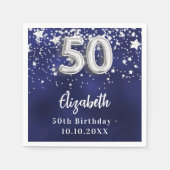 50e verjaardag marinesblauwe zilversterren servet (Voorkant)