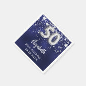 50e verjaardag marinesblauwe zilversterren servet (Hoek)