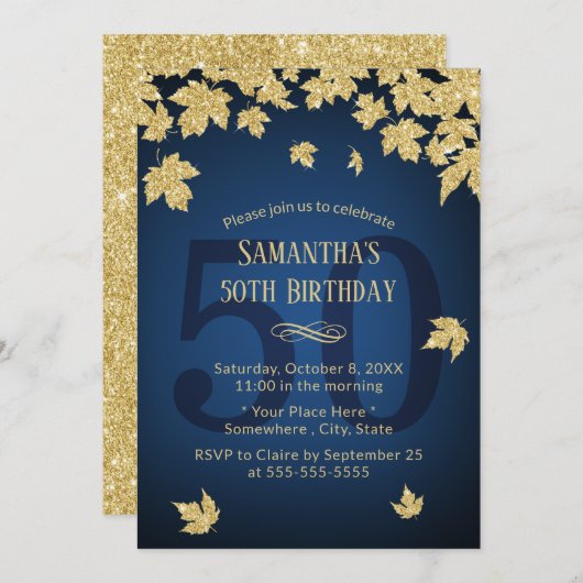 50e verjaardag marineschool blauw modern goud kaart (Voorkant / Achterkant)