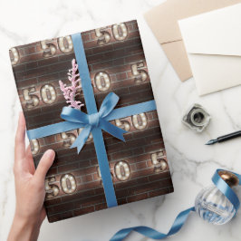 50e verjaardag Marquee Lights op baksteen Cadeaupapier