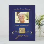 50e verjaardag - Masculinaire monogram - blauw Kaart (Staand voorkant)