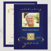 50e verjaardag - Masculinaire monogram - blauw Kaart (Voorkant / Achterkant)