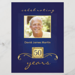 50e verjaardag - Masculinaire monogram - blauw Kaart