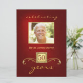 50e verjaardag - Masculine Red Gold Invites Kaart (Staand voorkant)