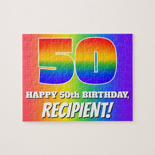 50e verjaardag — Meerkleurig regenboogpatroon "50" Legpuzzel (Horizontaal)