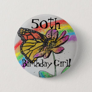 50e verjaardag meisje Rainbow Monarch Badge Ronde Button 5,7 Cm