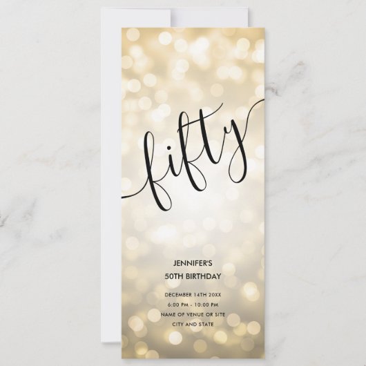50e verjaardag Menu Gouden Glitter Lights Kaart (Voorkant)