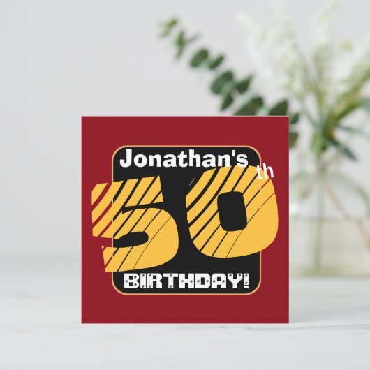50e verjaardag met aangepaste naam Gestreept Numme Kaart (Staand voorkant)