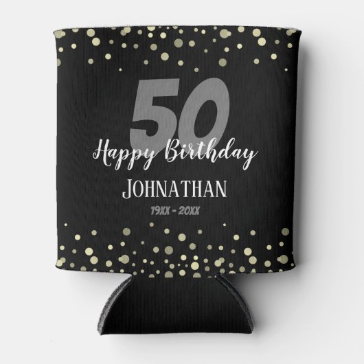 50e verjaardag met Confetti Black Blikjeskoeler (Voorkant)
