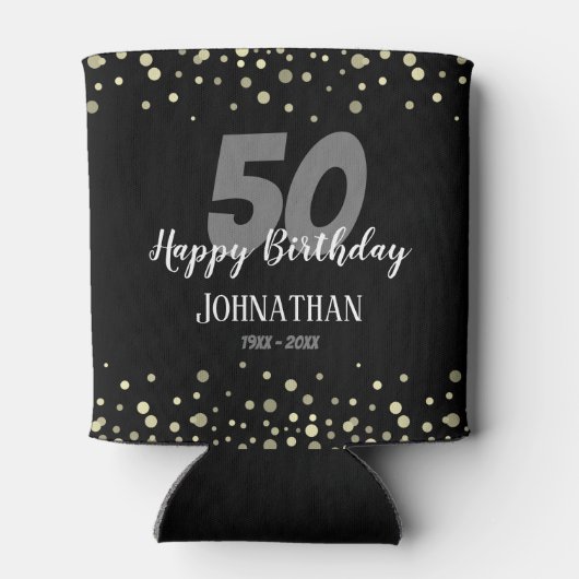 50e verjaardag met Confetti Black Blikjeskoeler (Achterkant)