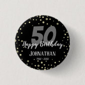 50e verjaardag met Confetti Black Ronde Button 3,2 Cm (Voorkant)