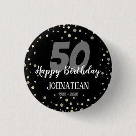 50e verjaardag met Confetti Black Ronde Button 3,2 Cm
