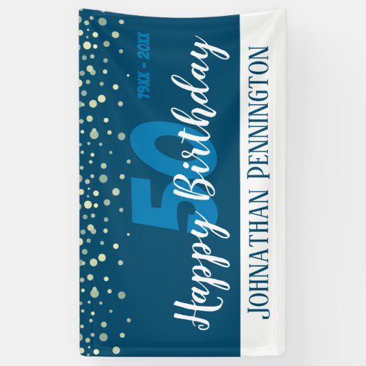 50e verjaardag met Confetti Blue Spandoek (Verticaal)