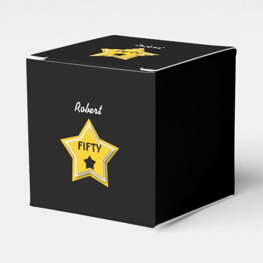 50e verjaardag met gelaagde sterren GOUD ZWART L02 Bedankdoosjes (Voorkant Zijde)