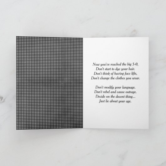 50e verjaardag met Gingham Border Kaart (Binnen)