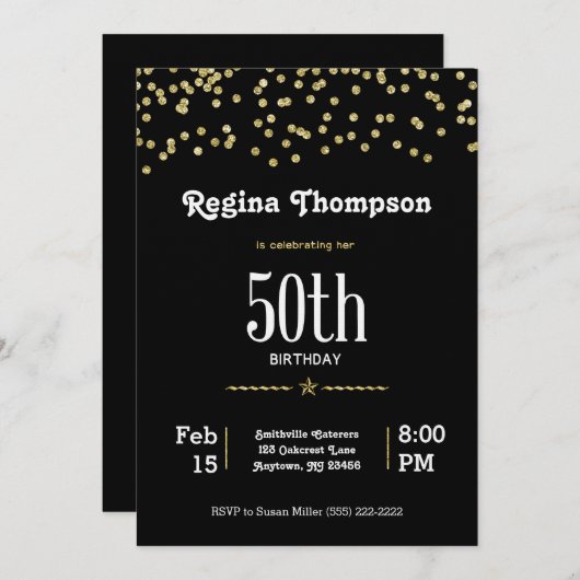  50e verjaardag met Glittering Gold in Kaart (Voorkant / Achterkant)