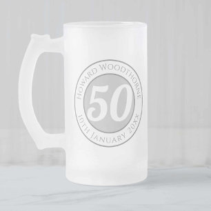 50e verjaardag met naam, leeftijd, & datum matglas bierpul
