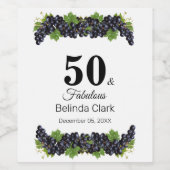 50e verjaardag met Paarse druiven Wijn Etiket (Enkel label)