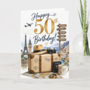 50e verjaardag met reizen kaart