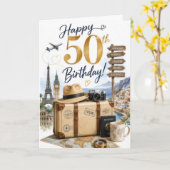 50e verjaardag met reizen kaart (Gele Bloem)