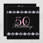 50e verjaardag met roze glitter en diamanten invul kaart (Voorkant / Achterkant)