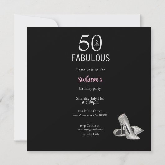 50e verjaardag met roze glitter en diamanten invul kaart (Achterkant)