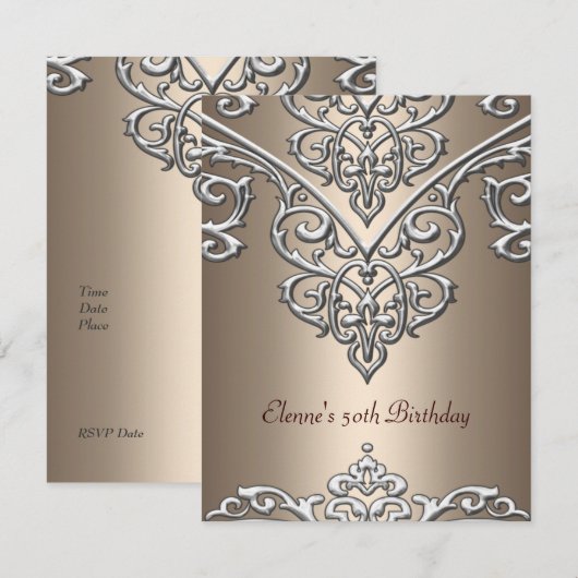 50e verjaardag metalen zilver op koffie kaart (Voorkant / Achterkant)