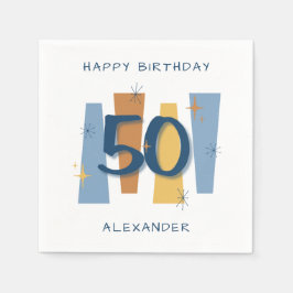 50e verjaardag Midcentury Modern Retro Blauw Servet