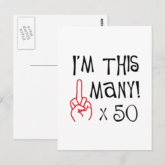 50e verjaardag Midden-Vingergroet Briefkaart (Voorkant / Achterkant)