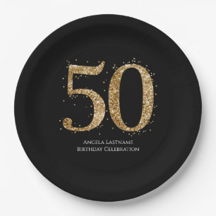 50e verjaardag mijlpaal elegante gouden glitter papieren bordje