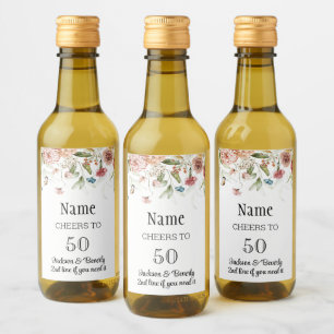 50e verjaardag Mini Stilleven Bloemen Drop Wijn Etiket
