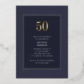 50e verjaardag minimale elegante donkergouden Lijs Folie Uitnodiging (Voorkant)