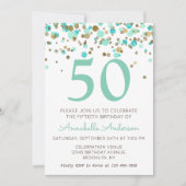 50e verjaardag Mint Gold Glitter Sparkle Confetti Kaart (Voorkant)