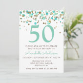 50e verjaardag Mint Gold Glitter Sparkle Confetti Kaart (Staand voorkant)