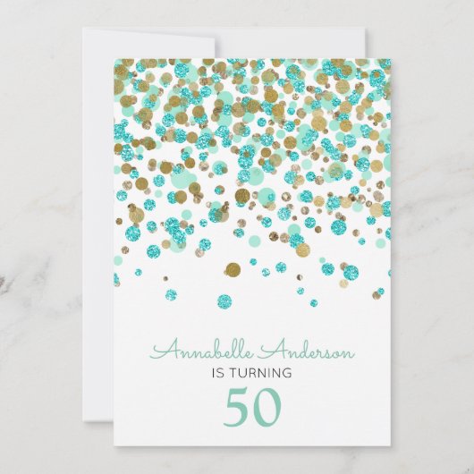 50e verjaardag Mint Gold Glitter Sparkle Confetti Kaart (Achterkant)