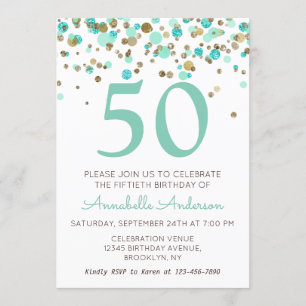 50e verjaardag Mint Gold Glitter Sparkle Confetti Kaart