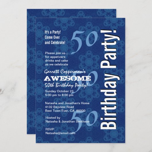 50e verjaardag Modern Blue Pattern G212 Kaart (Voorkant / Achterkant)