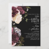 50e verjaardag Modern Dark Moody Bourgondië Floral Kaart (Voorkant)