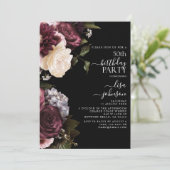 50e verjaardag Modern Dark Moody Bourgondië Floral Kaart (Staand voorkant)