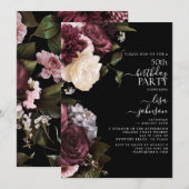 50e verjaardag Modern Dark Moody Bourgondië Floral Kaart (Voorkant / Achterkant)