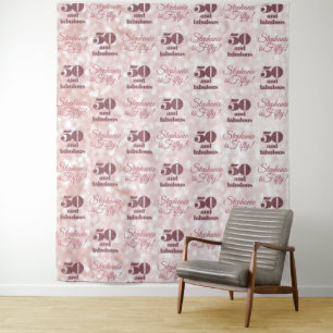 50e Verjaardag Modern Elegant Feest Roze Goud Wandkleed